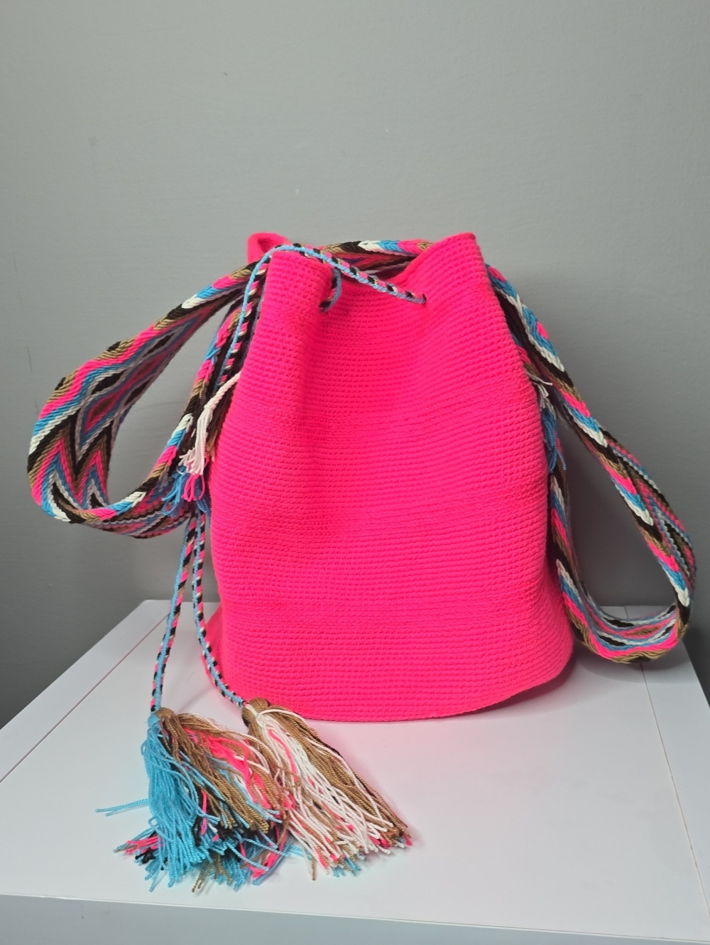 Wayuu Tribe Hot Pink Woven Shoulder Bag with Multicolor Strap